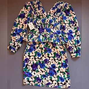 Vintage Maggie London pleated peplum 100%silk dress